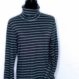 #C27 Women’s Grey with White Stripes Turtleneck Stretch Tee